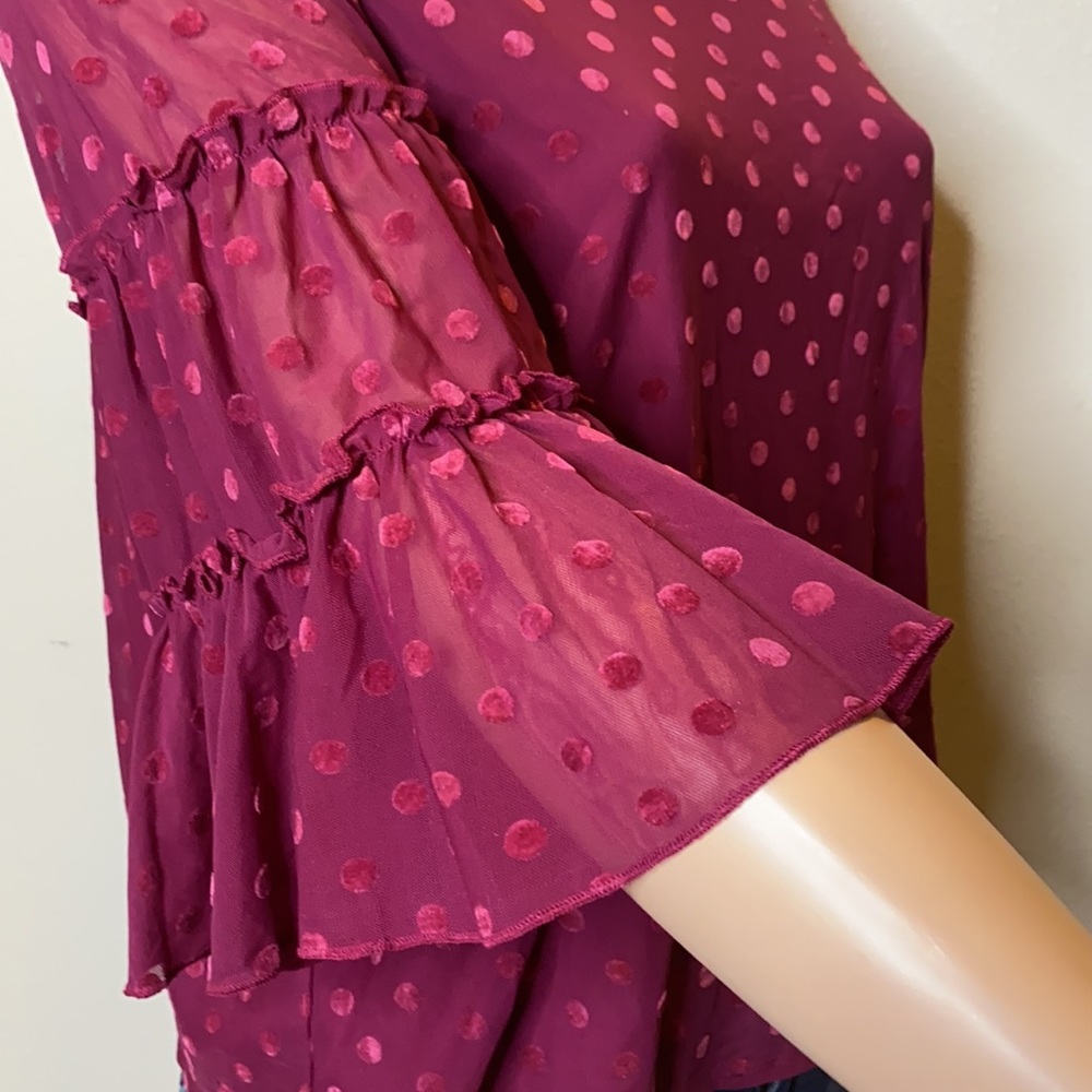 Lane Bryant Dot Mesh Ruffle Sleeve Sz 18/20 - Picture 5 of 10